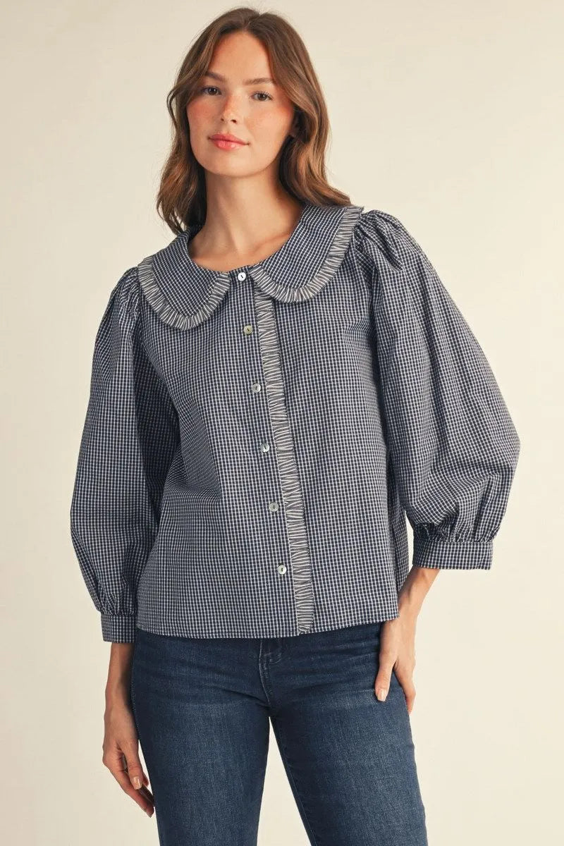 Ruffle Peter Pan Gingham Top