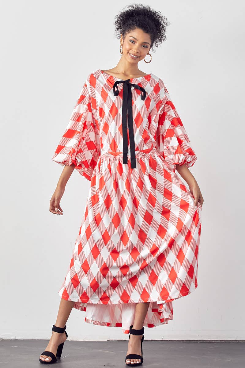 BALLOON SLEEVE DRESS WITH POCKETS