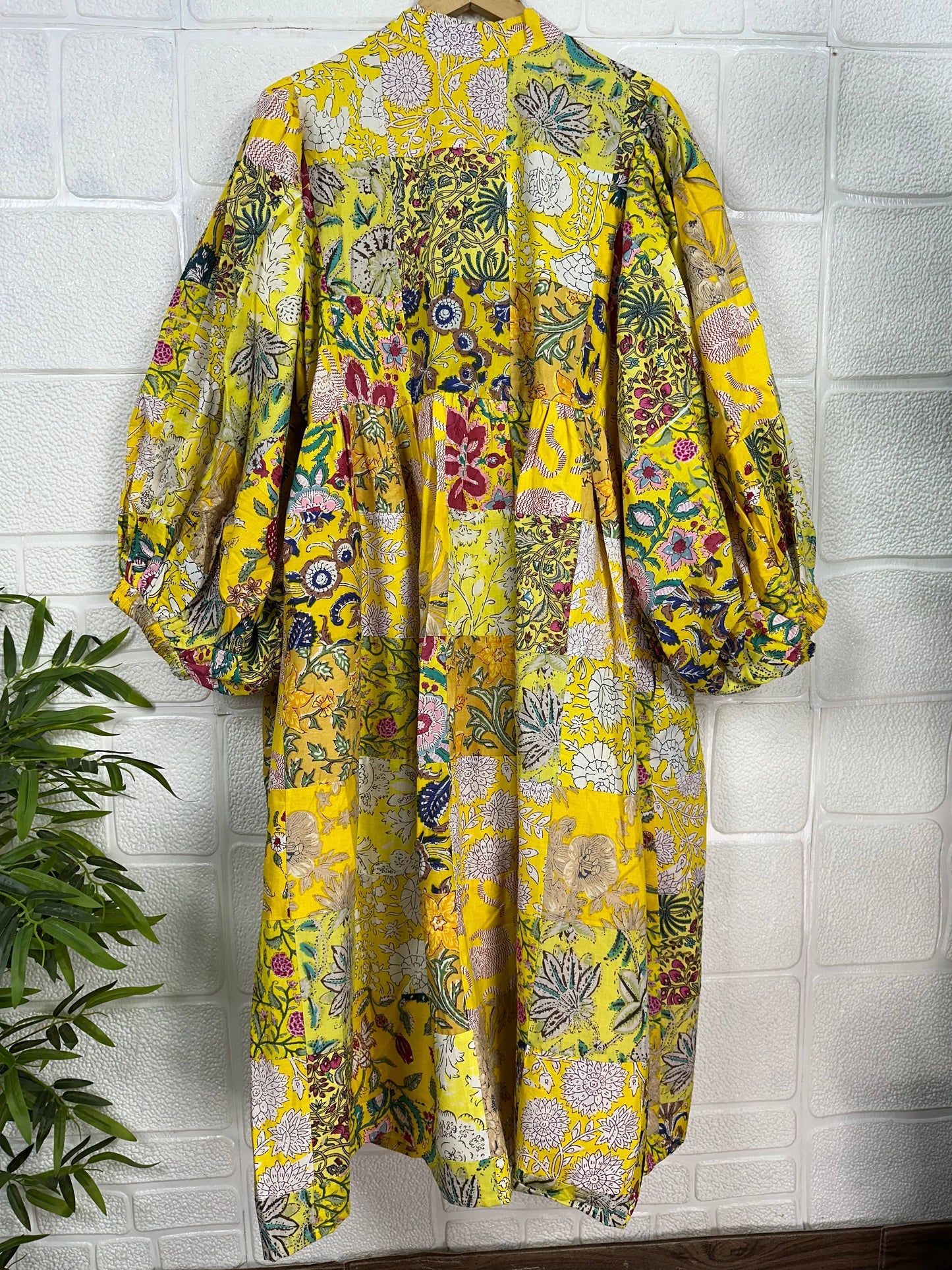 YELLOW SHADES- Hand Patchwork Cotton Dress OneSize