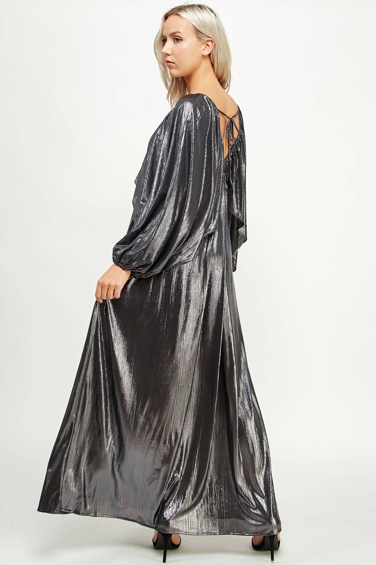 Shirred Metallic Maxi Dress