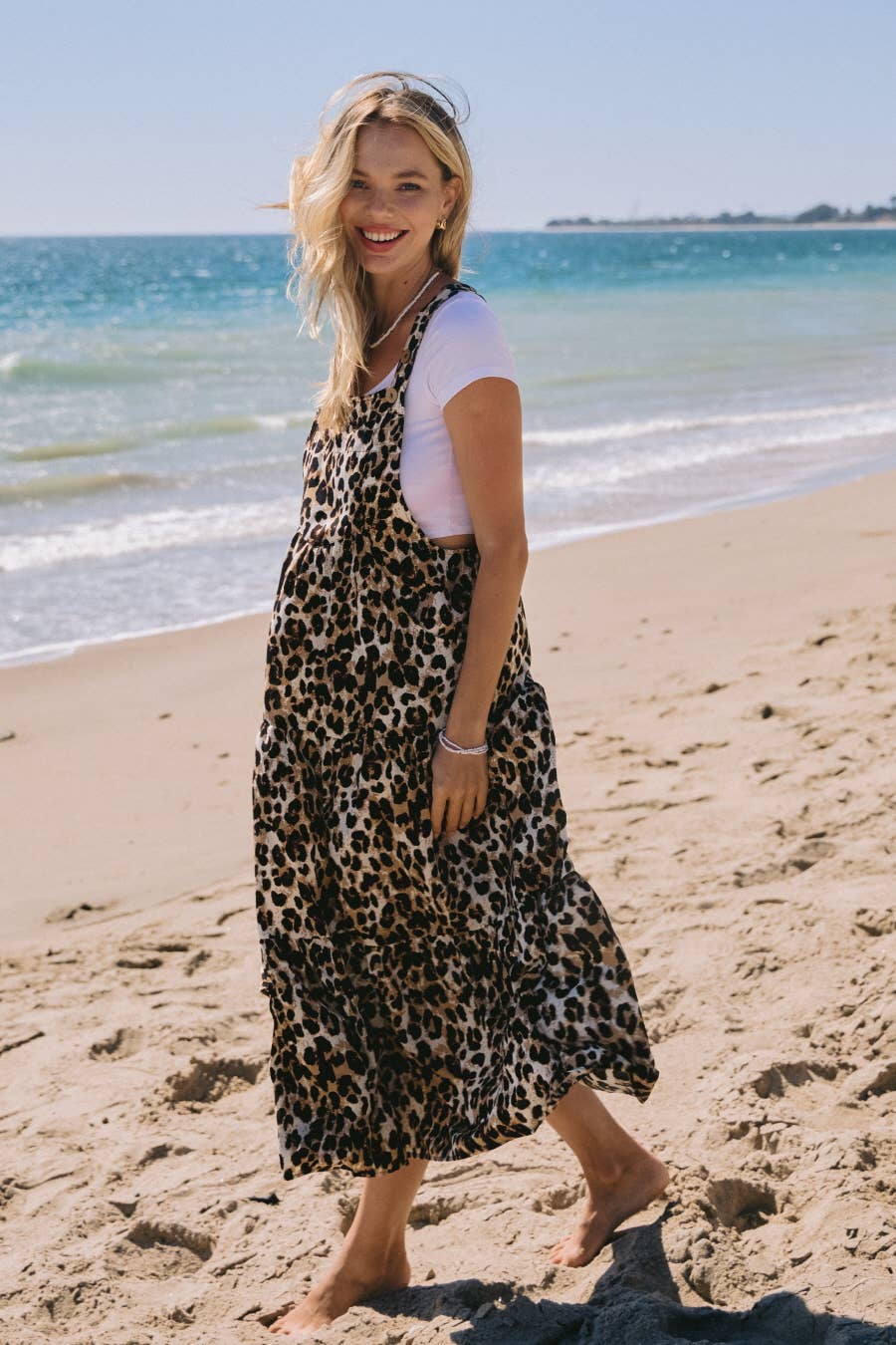 Plus Leopard Printed Overall Tired Midi Dress