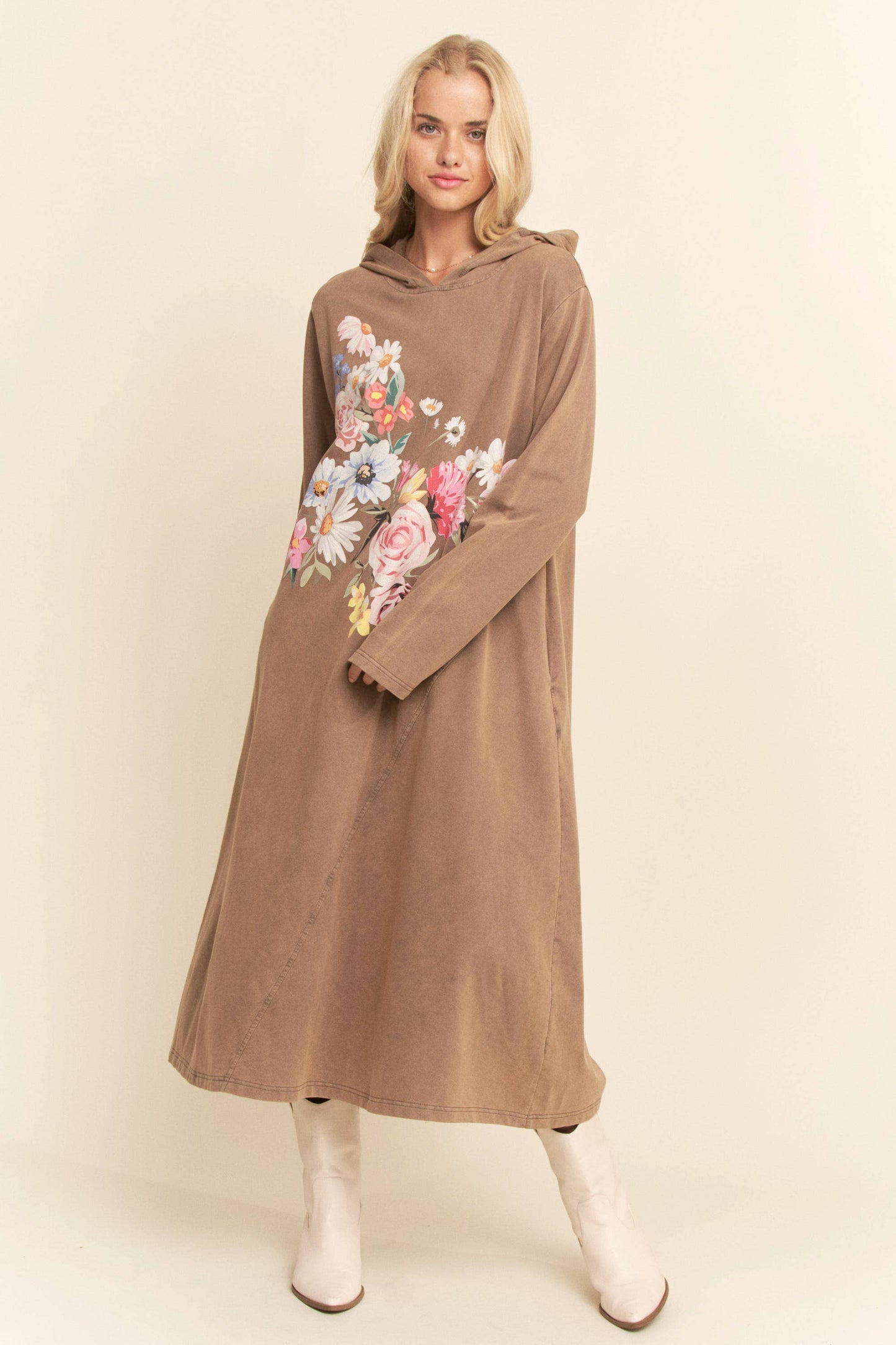 PLUS MINERAL FLORAL BUTTERFLY HOODIE MIDI DRESS