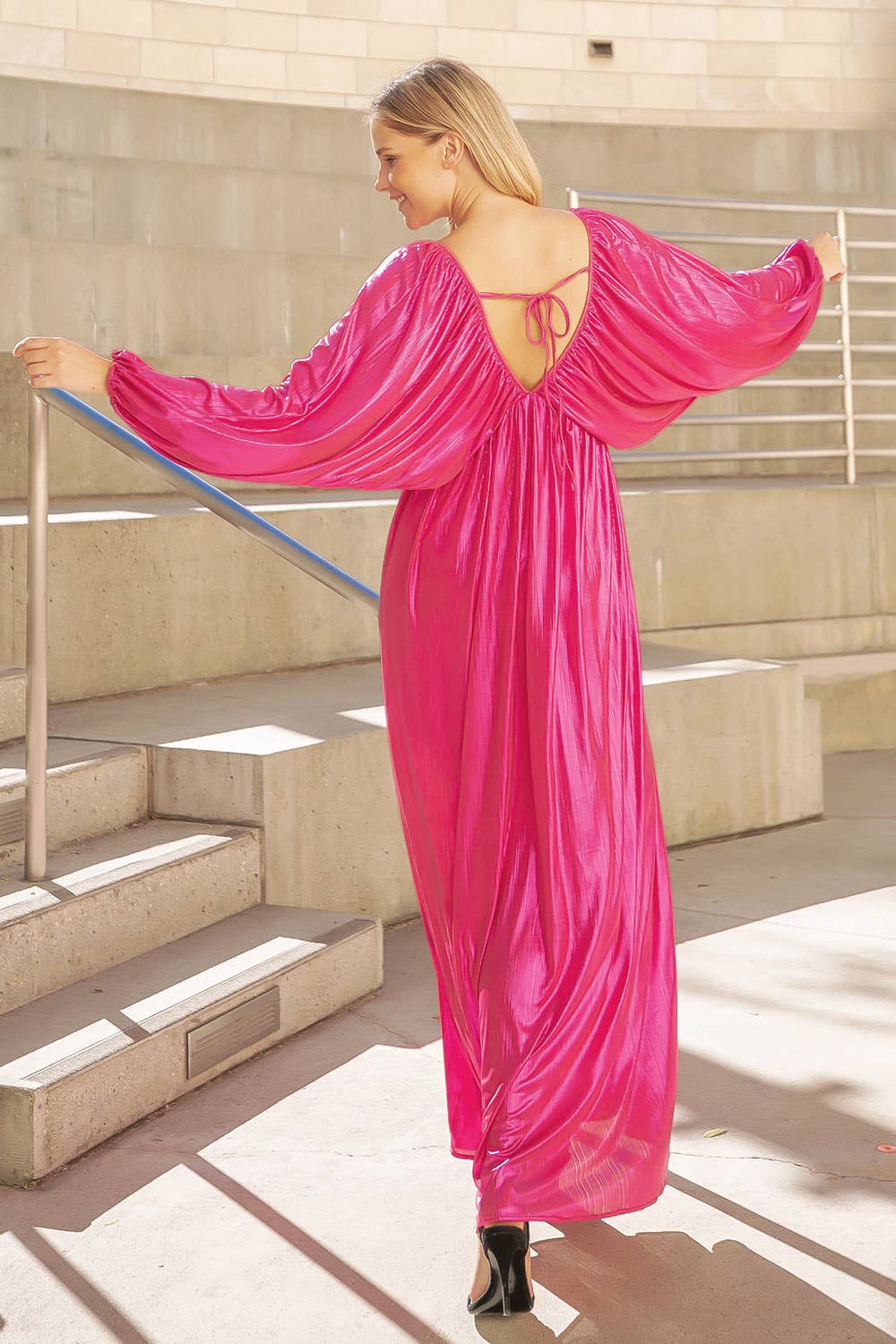 Shirred Metallic Maxi Dress