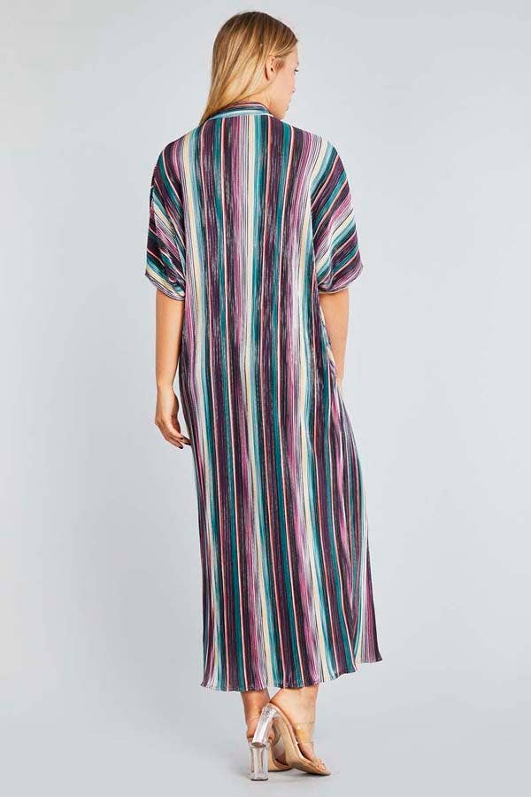 PLEATED METALLIC SOFT DRESS WITH POCKETS