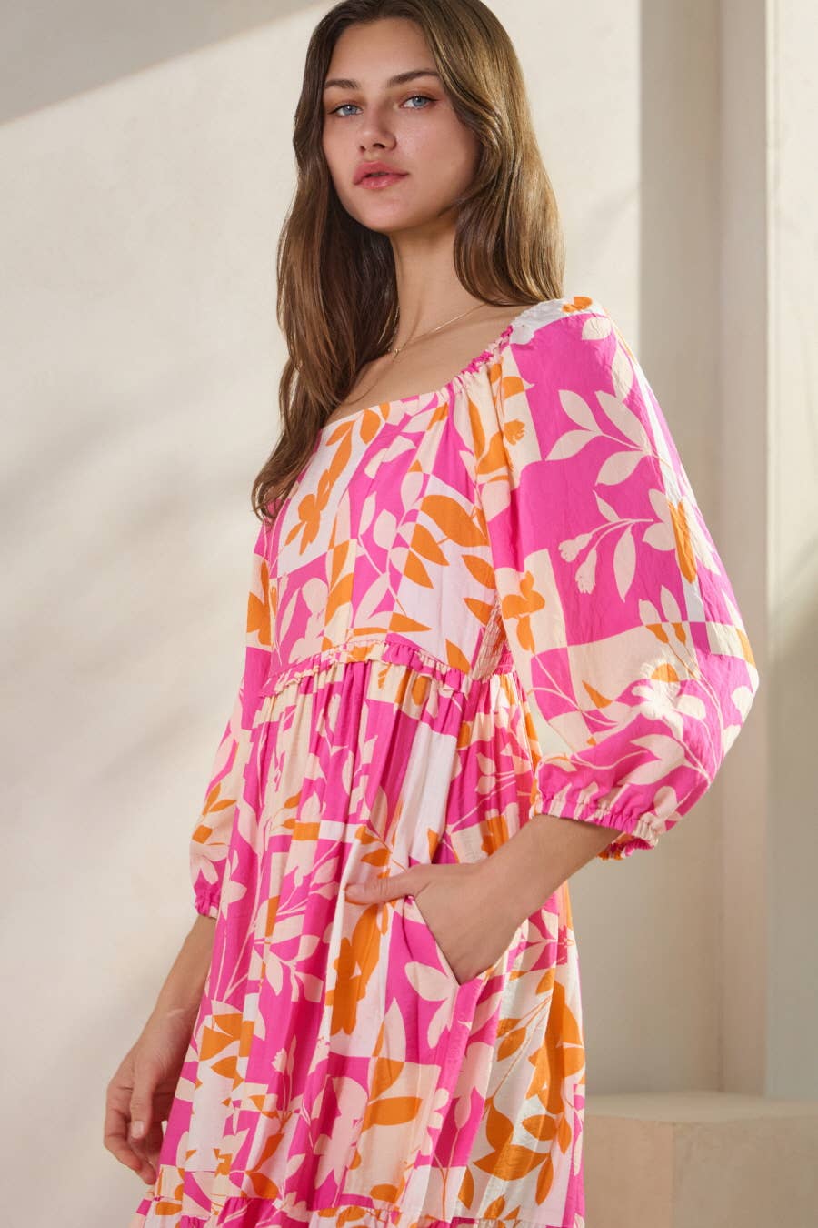 Plus Geo Floral Printed Tired Midi Dress