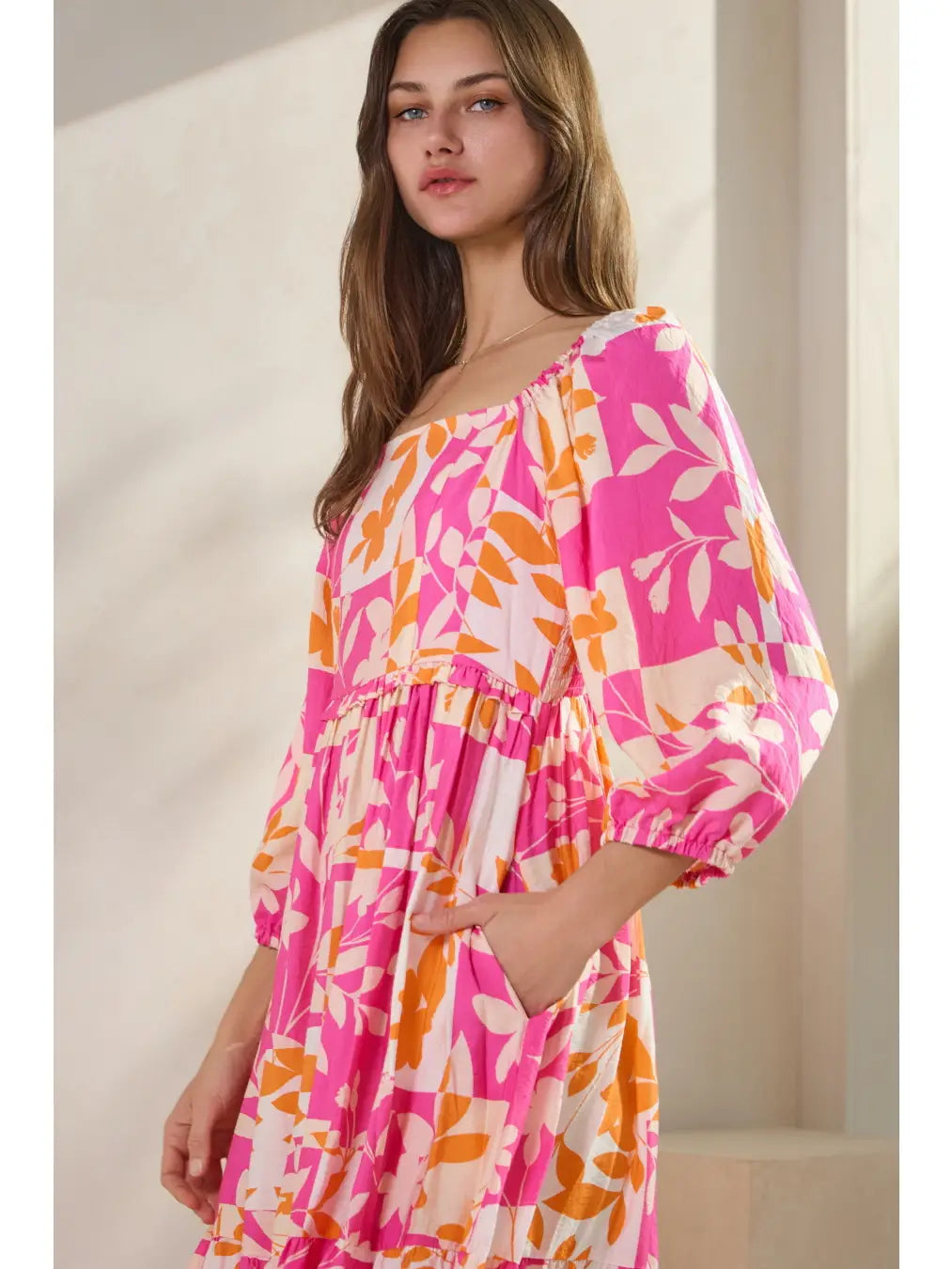 Plus size Geo Floral Printed Tired Midi Dress