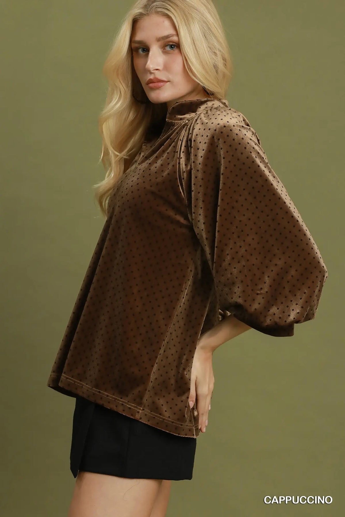 Evening Charm Dotted Balloon-Sleeve Blouse