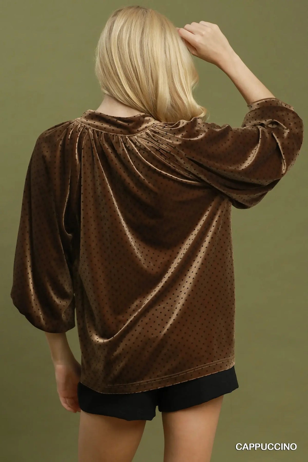 Evening Charm Dotted Balloon-Sleeve Blouse