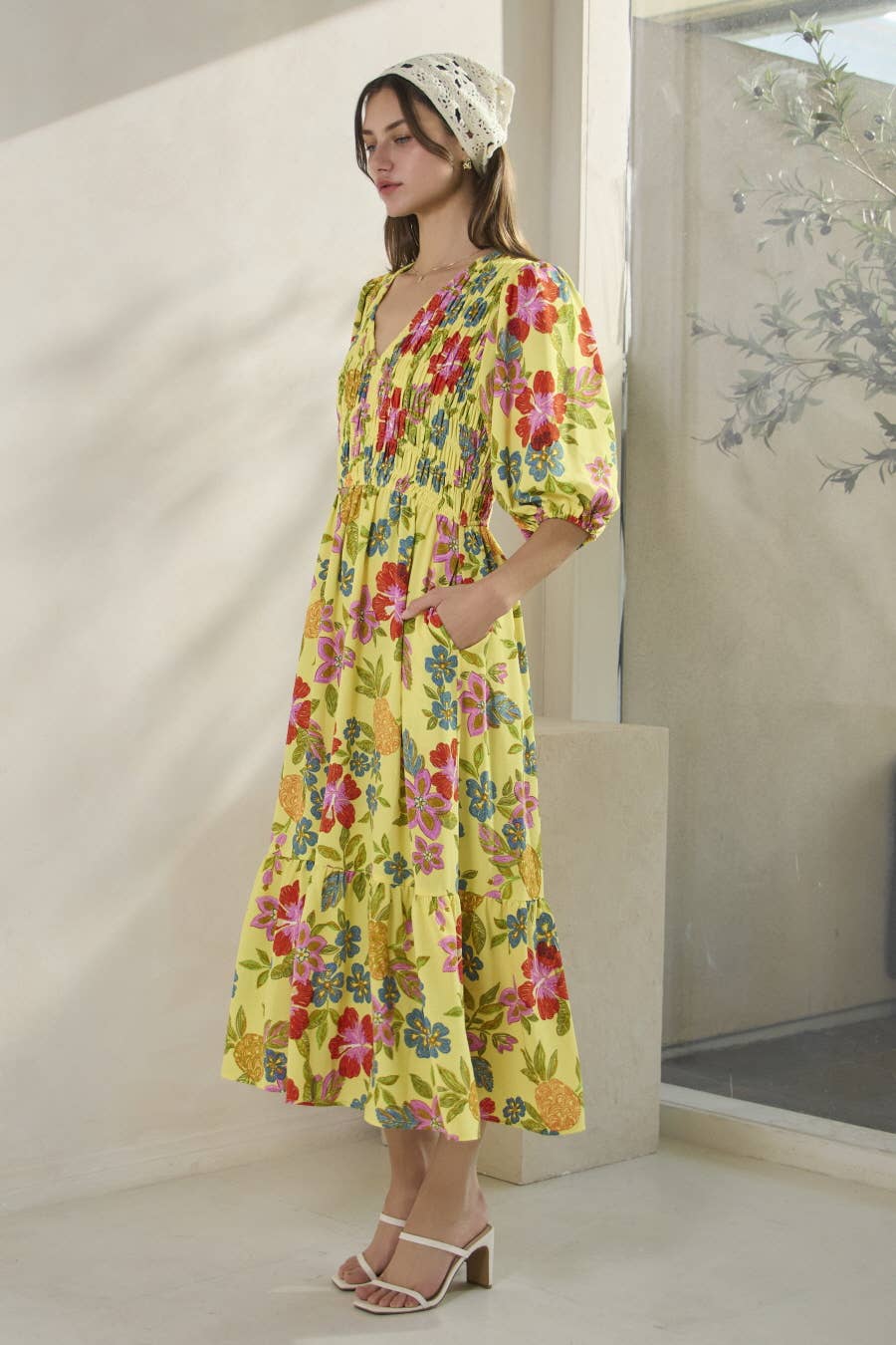 Plus Floral Embroidery Printed Midi Dress