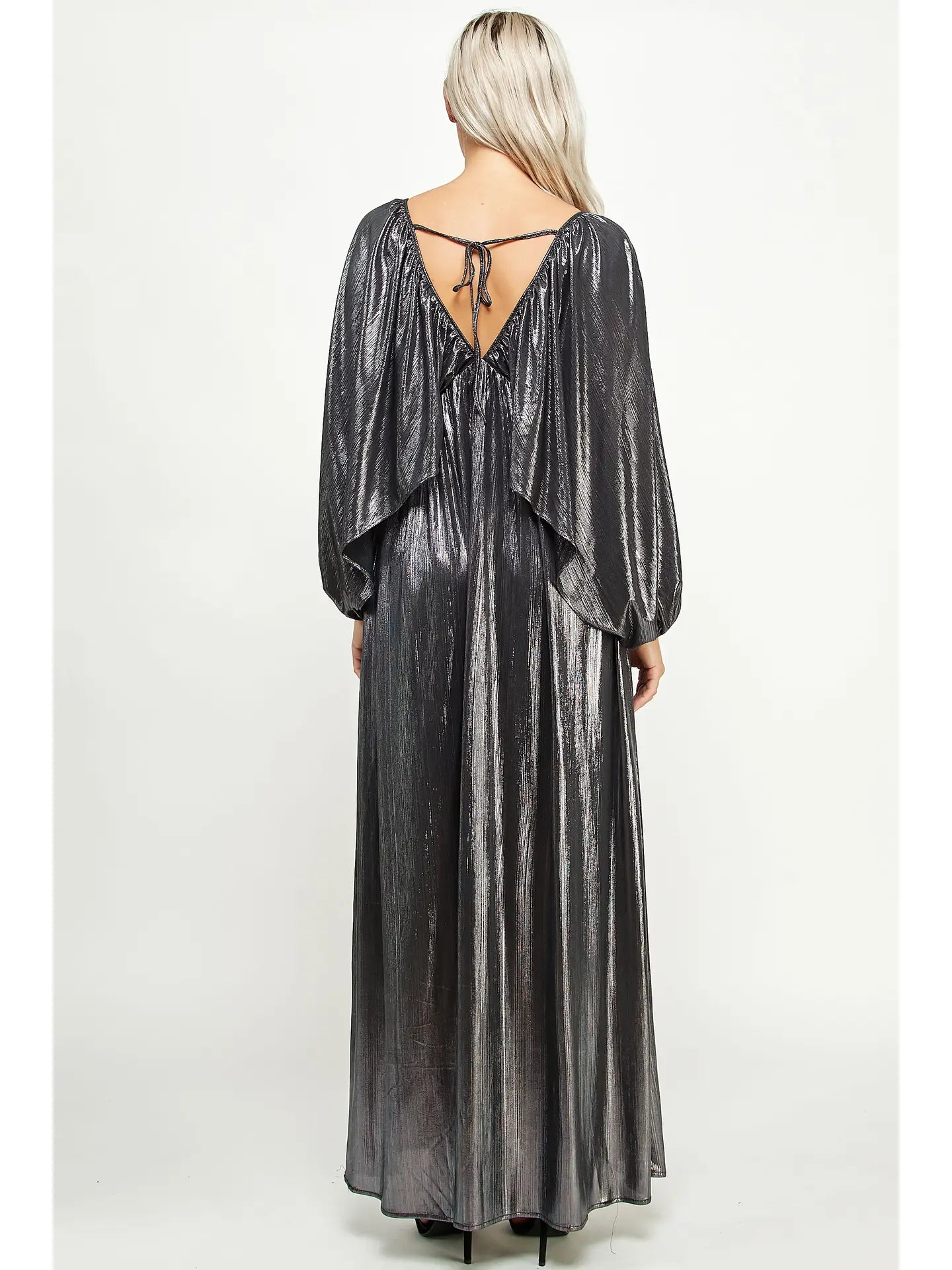 Shirred Metallic Maxi Dress