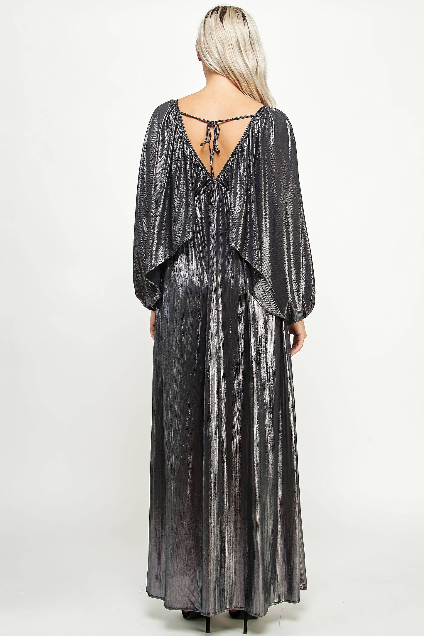 Shirred Metallic Maxi Dress