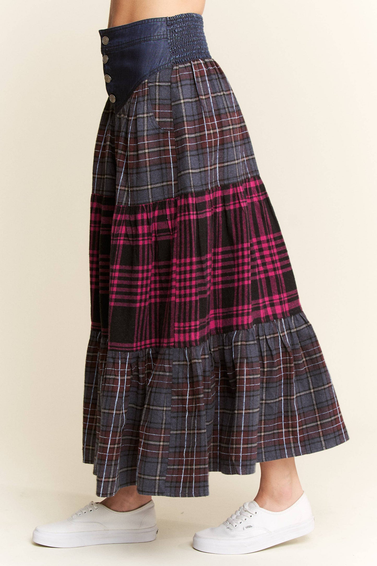 PLAID TIERED SKIRT