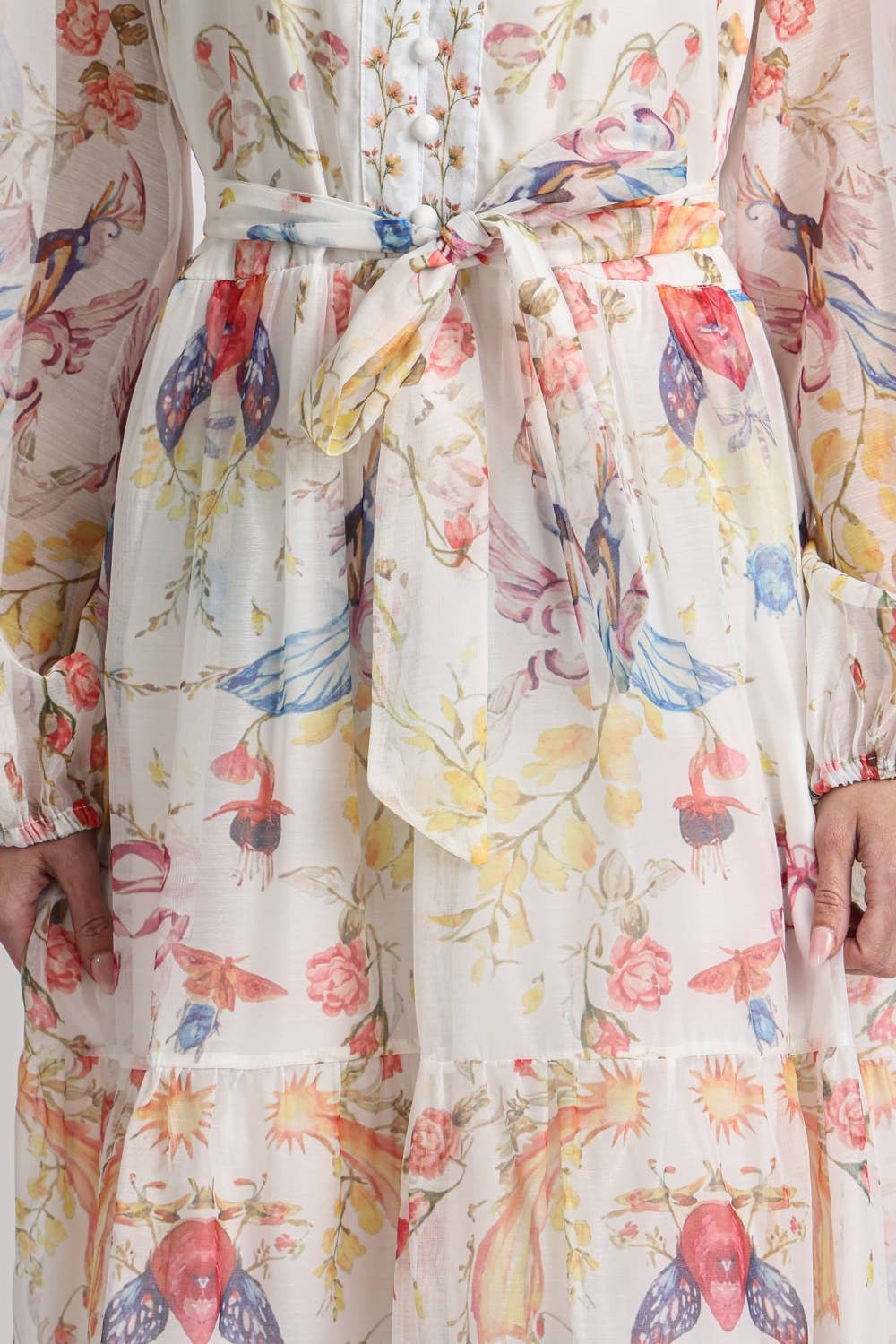 Multicolor Print Sheer Maxi Puff Dress
