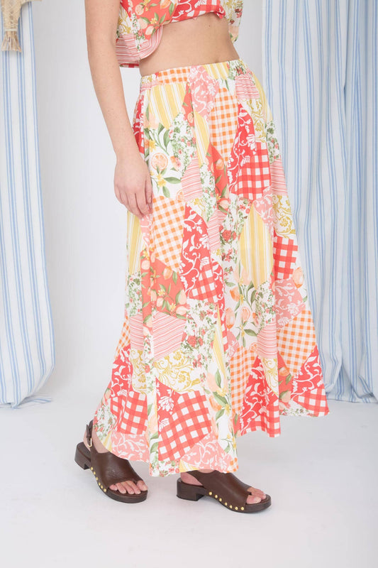 MULTI-PATTERN HIGH WAIST MAXI SKIRT