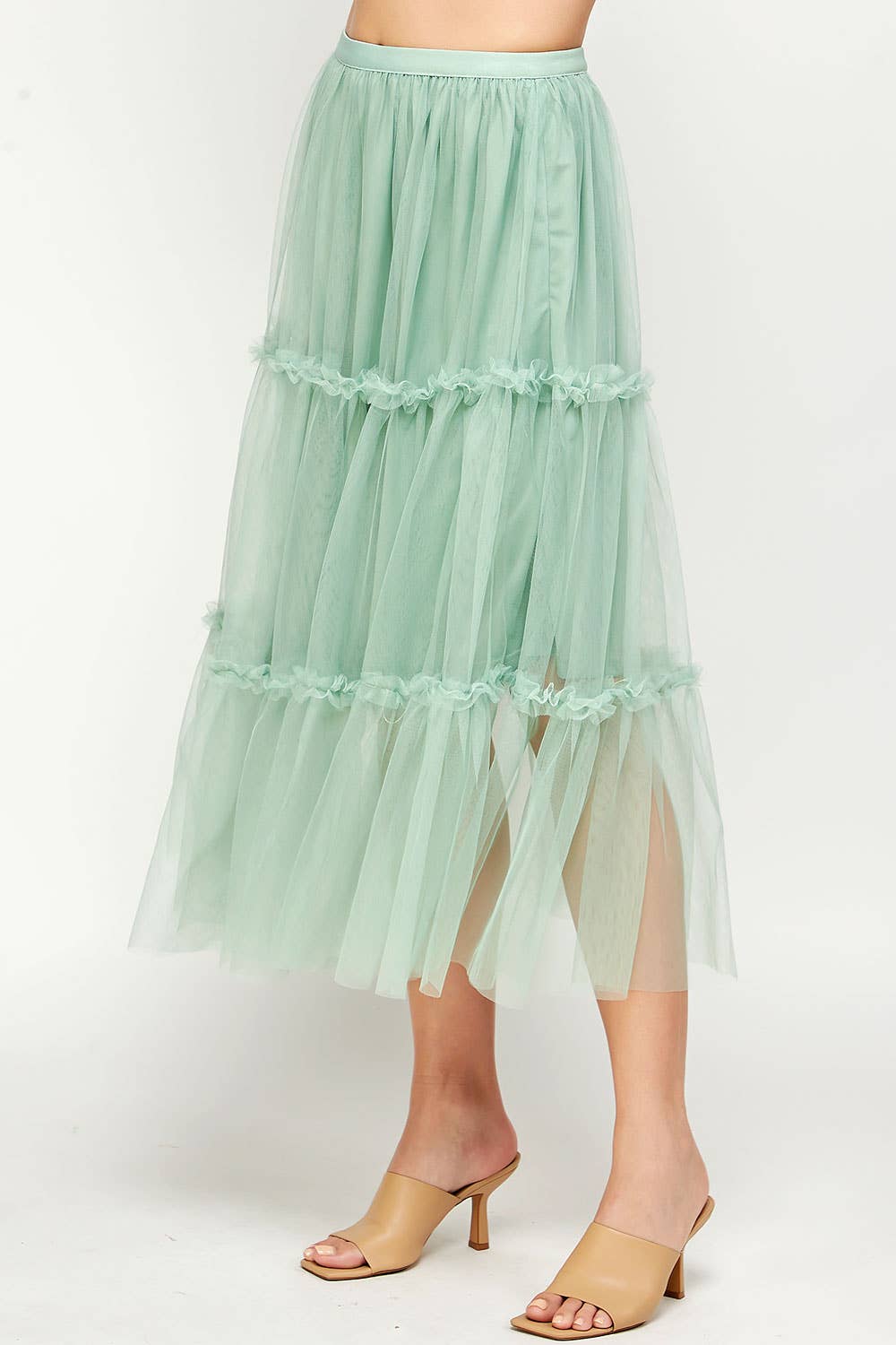 Tulle Midi Skirt With Mini Ruffles