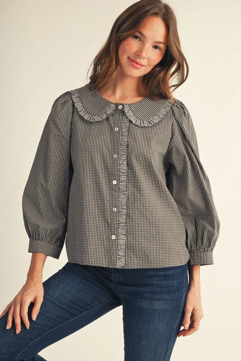 Ruffle Peter Pan Gingham Top
