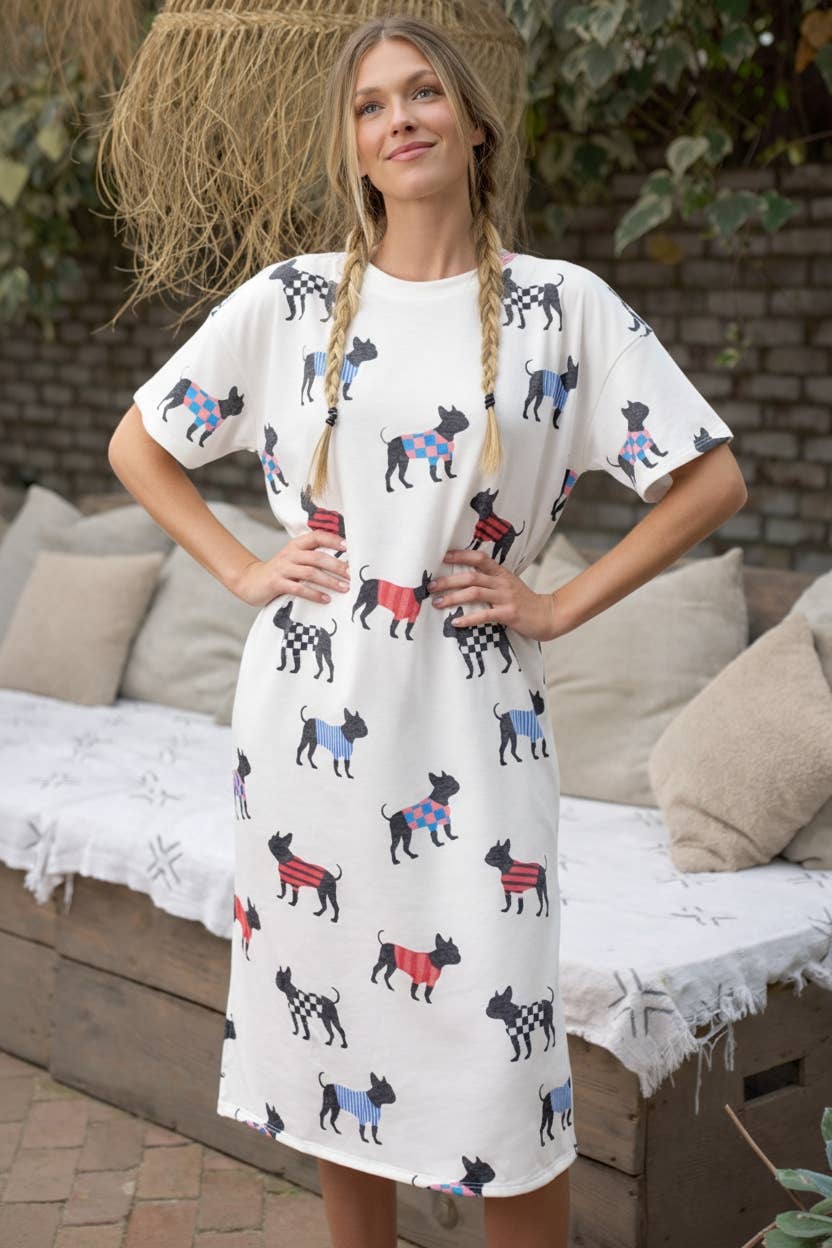 PLUS SIZE DOG W/SWEATER PRINT TSHIRT DRESS