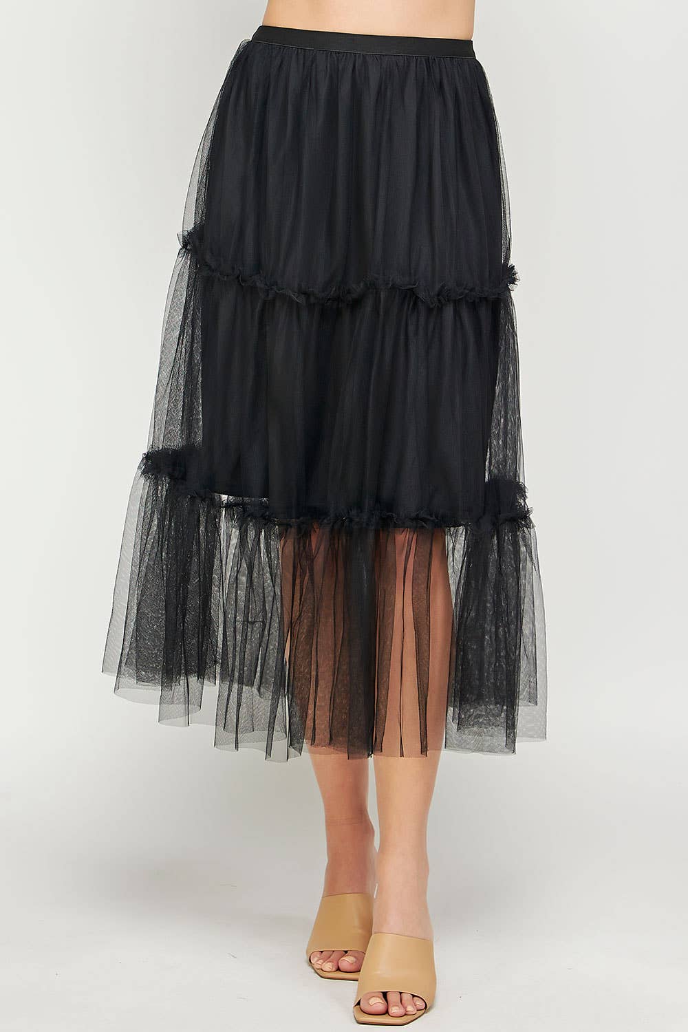 Tulle Midi Skirt With Mini Ruffles
