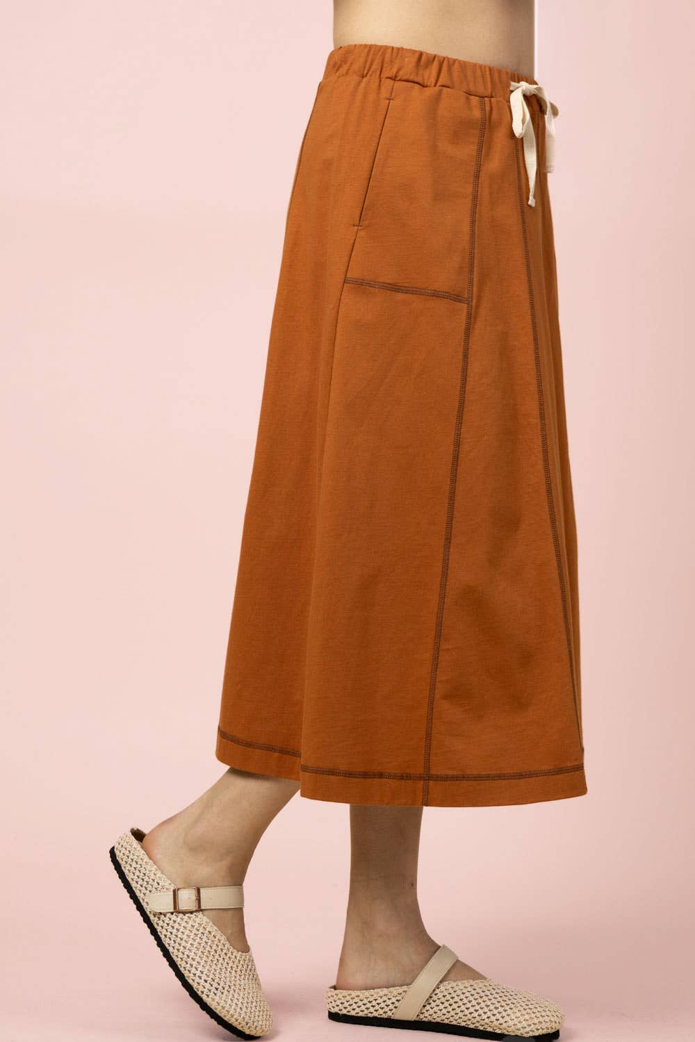 Stitch Detail Casual Knit Midi Skirt
