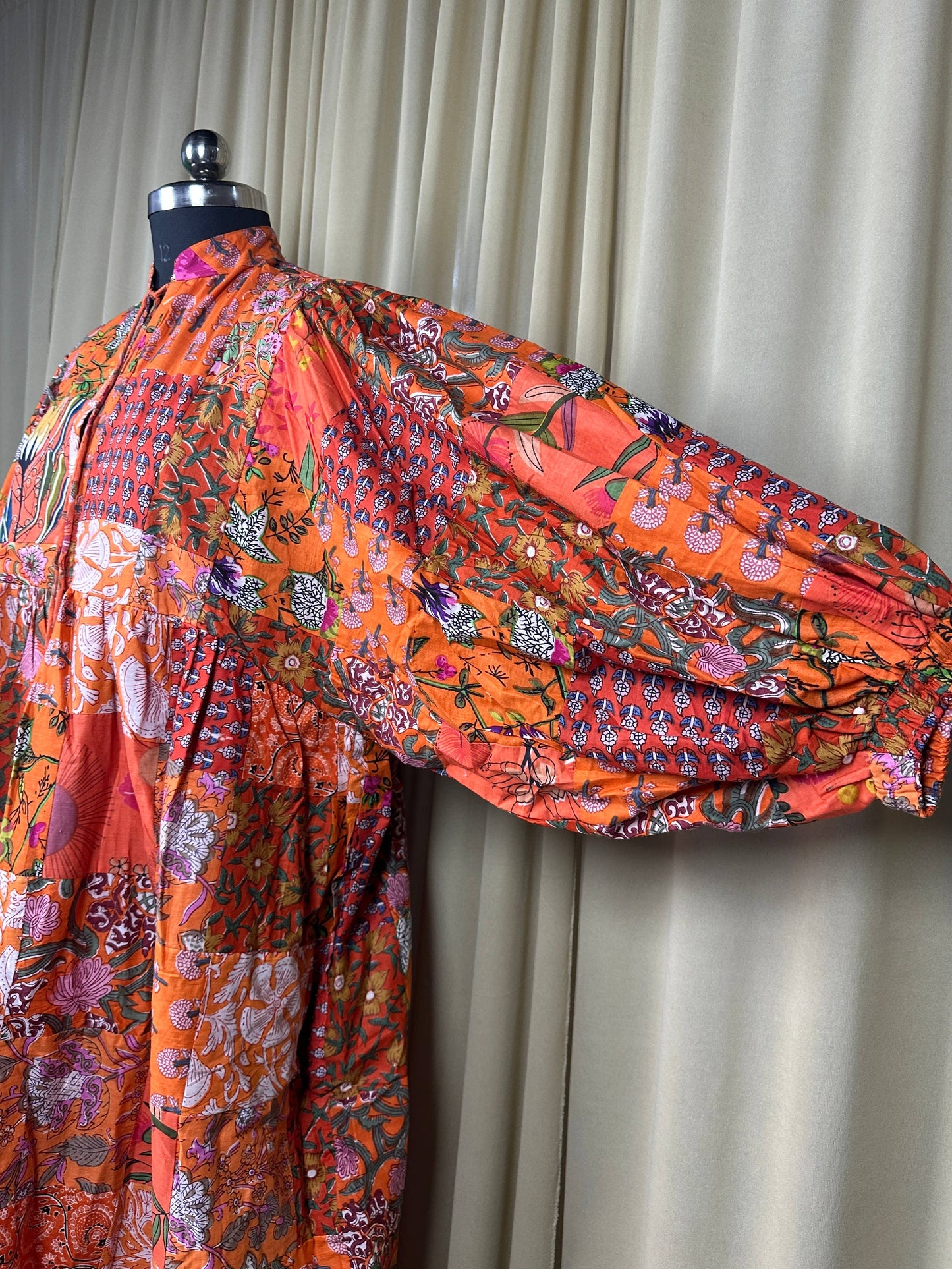 Orange SHADES - Hand Patchwork Cotton Dress OneSize