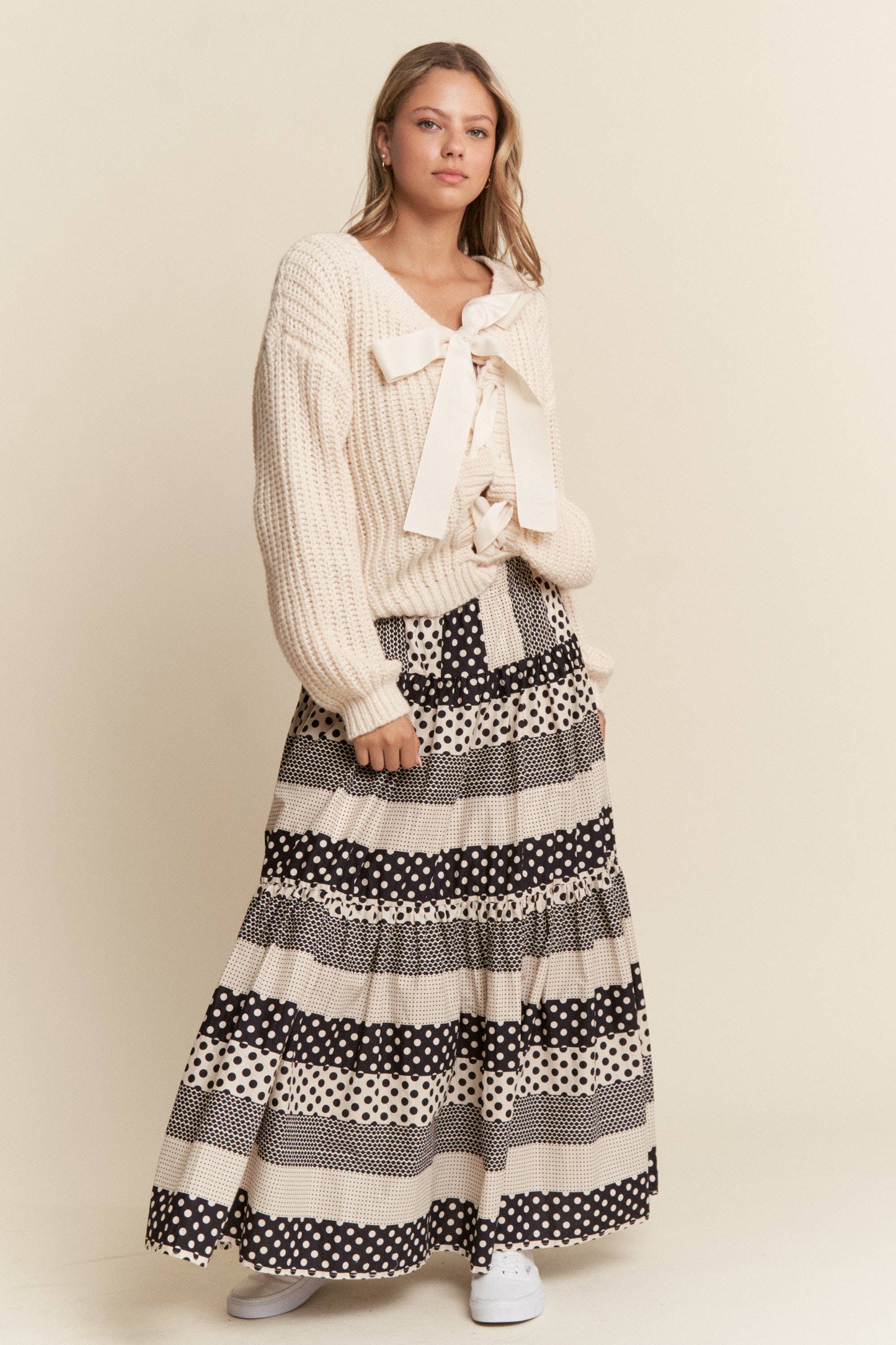 Polkadot Tiered Maxi Flowy Skirt