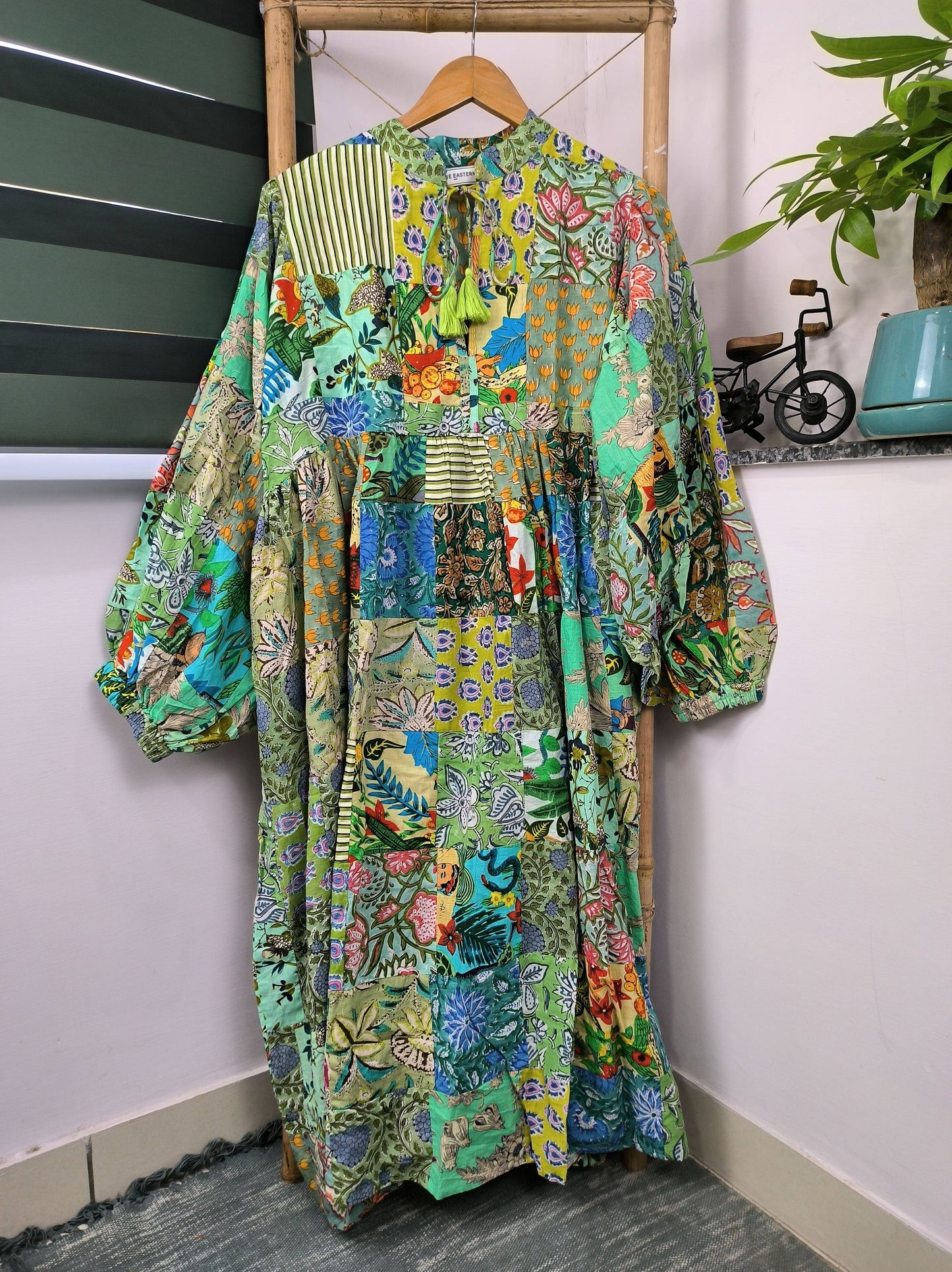 GREEN SHADES - Hand Patchwork Cotton Dress OneSize