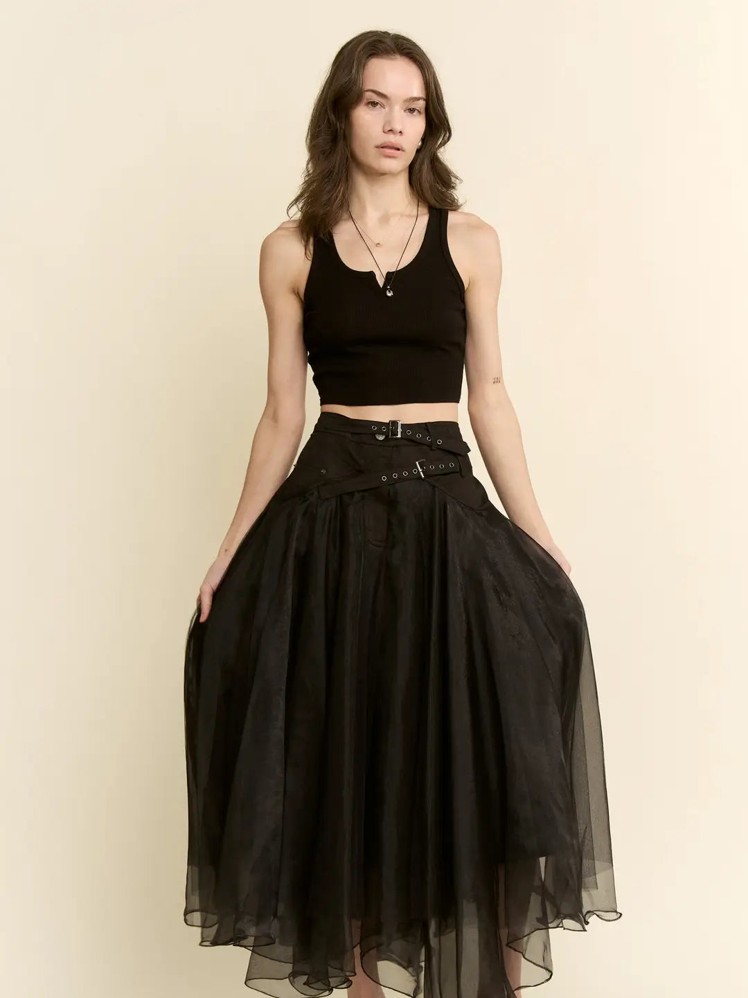 BLACK TULLE SKIRT WITH BELT