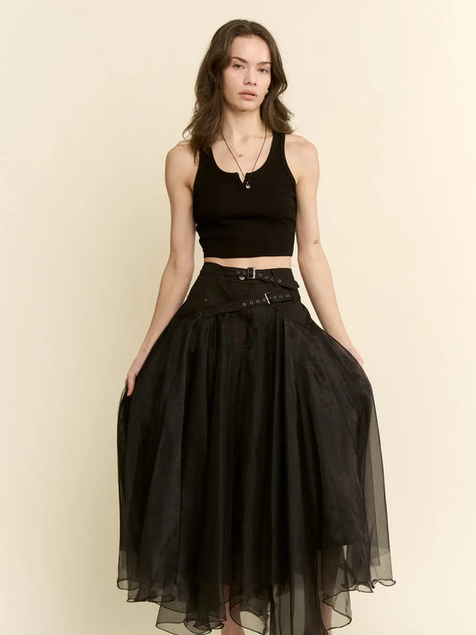 BLACK TULLE SKIRT WITH BELT