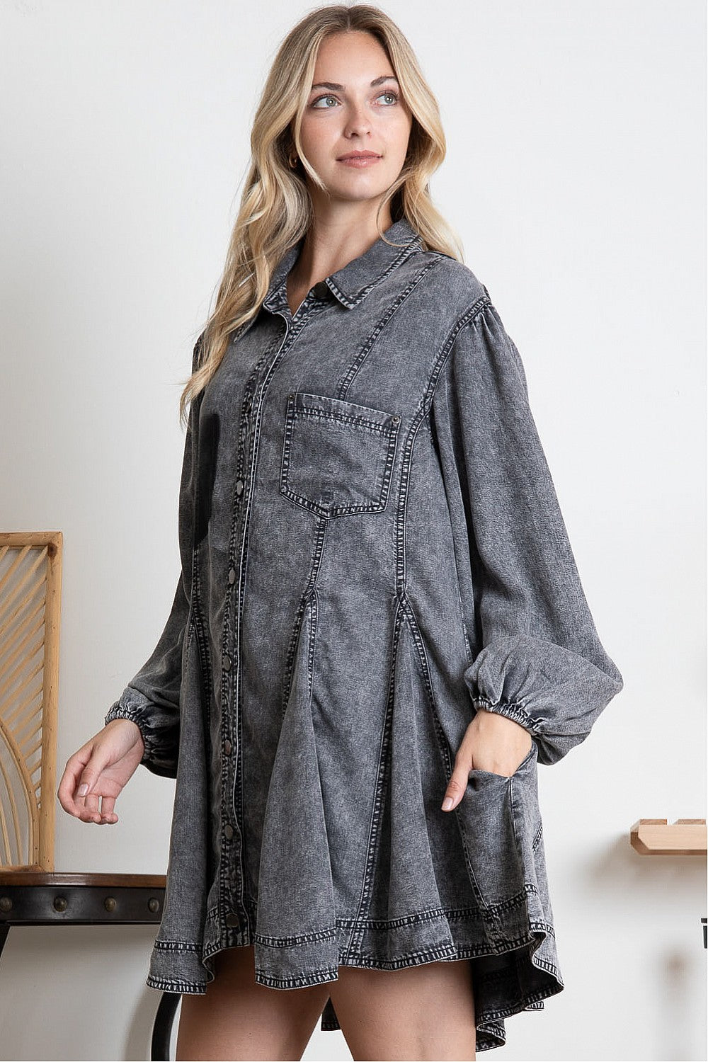 WASHED DENIM DRESS