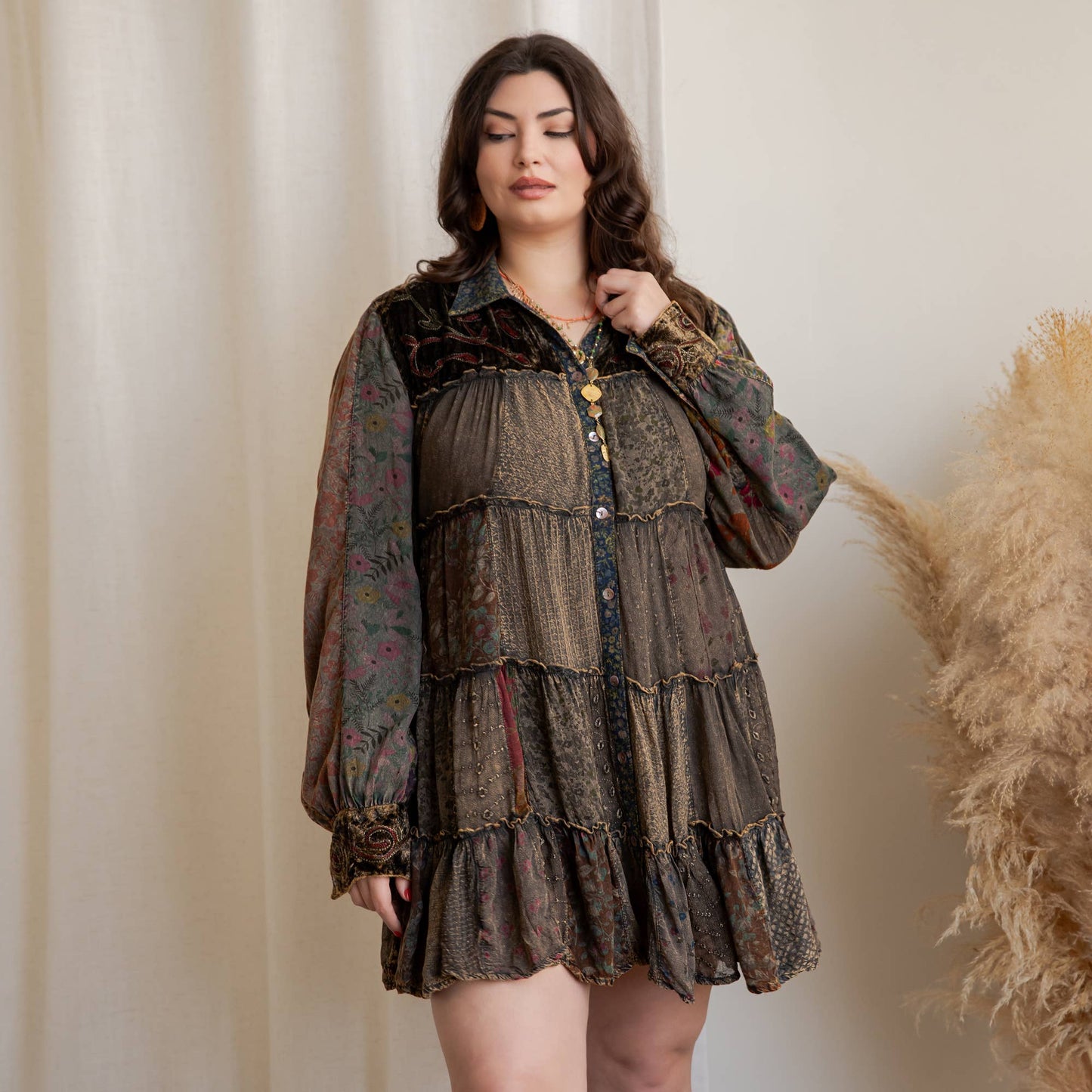 Artisan Embroidered Jhabla Shirt Dress PLUS
