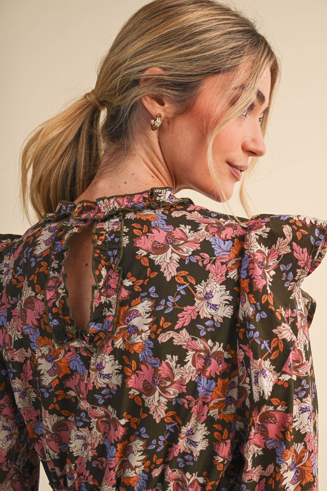 FLORAL BUTTON DOWN CONTRAST BINDING MIDI DRESS MDR5246