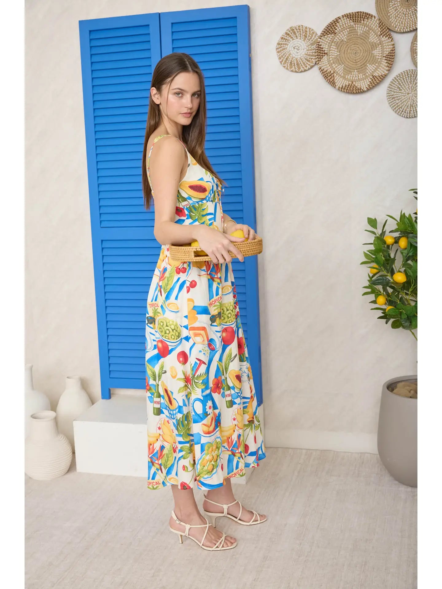 Tropical Feast Tie-Front Midi Dress