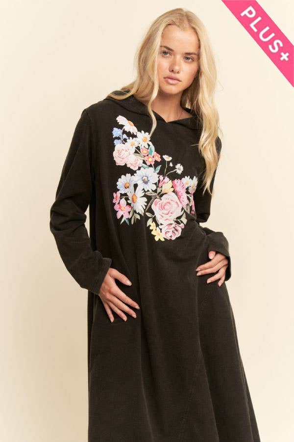PLUS MINERAL FLORAL BUTTERFLY HOODIE MIDI DRESS