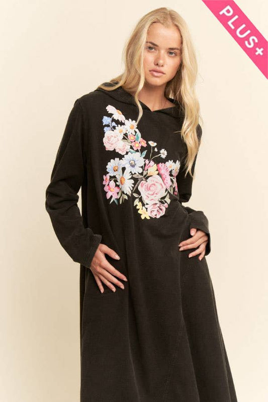 PLUS MINERAL FLORAL BUTTERFLY HOODIE MIDI DRESS