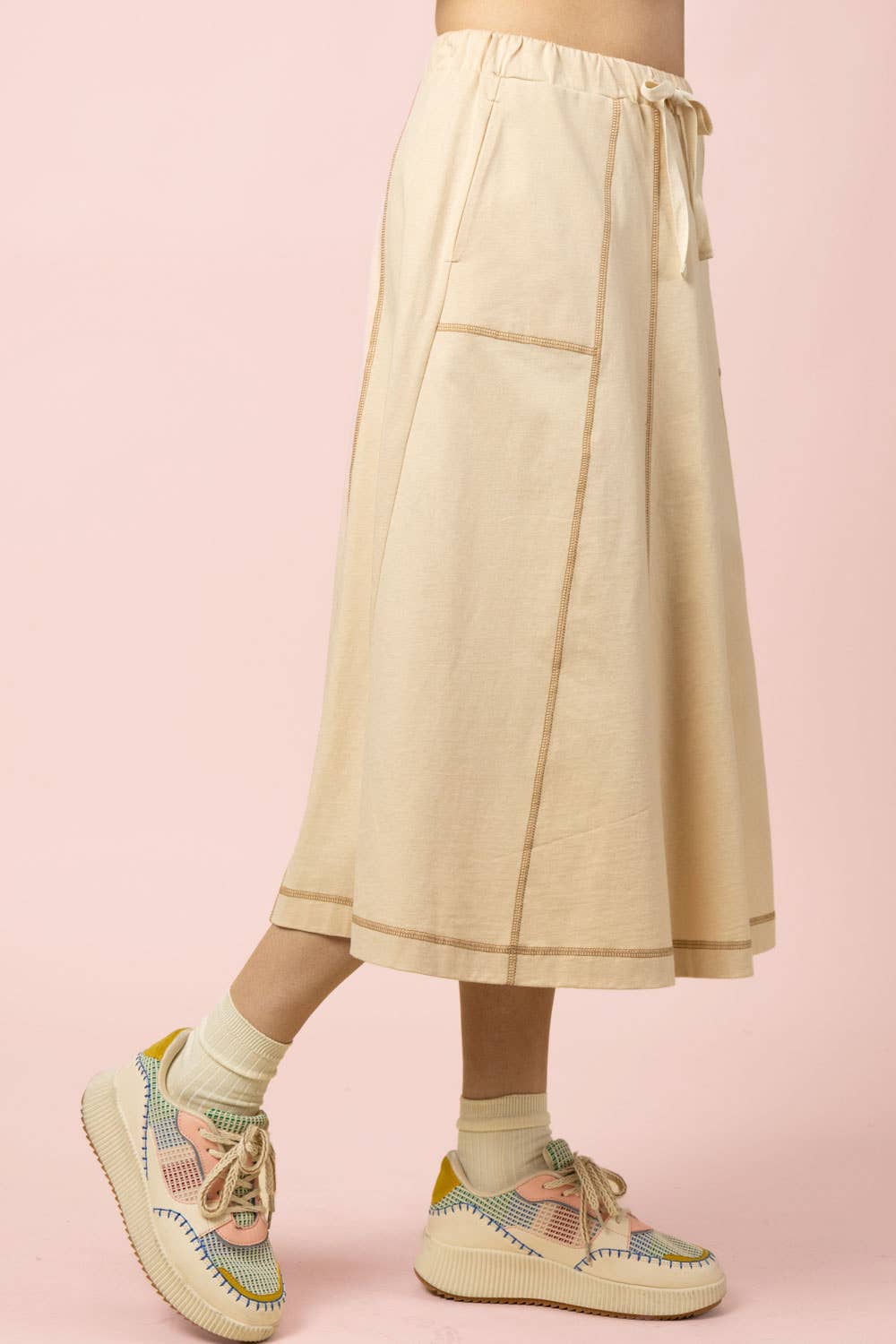 Stitch Detail Casual Knit Midi Skirt