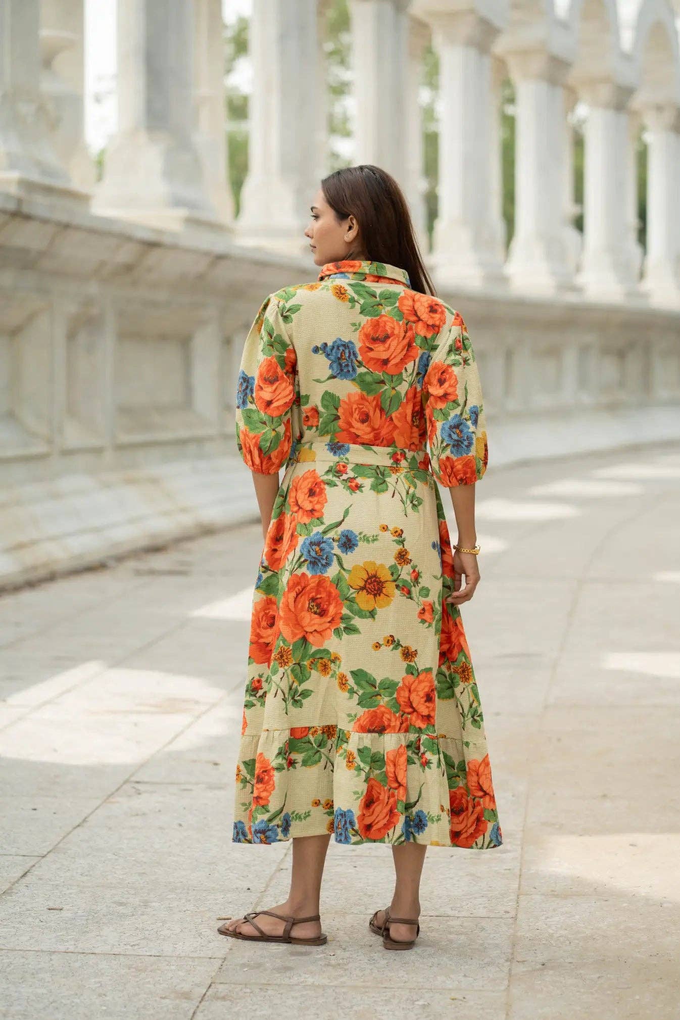 Handblock Printed Floral Boho Midaxi Cotton Waffle Dress Her