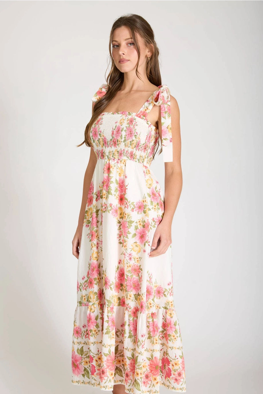 Pink Rose Sunlit Bouquet Midi Dress