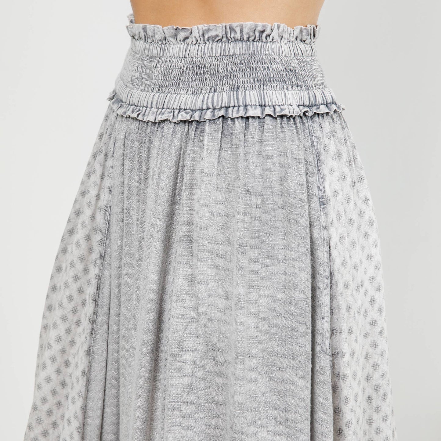 Rustic Smocked Waist Ruffled Tiered Maxi Skirt