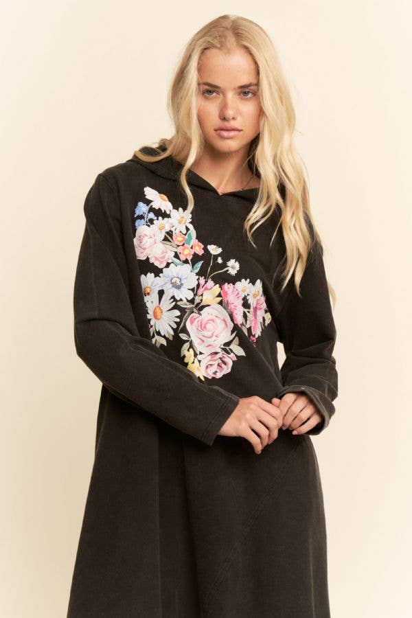 PLUS MINERAL FLORAL BUTTERFLY HOODIE MIDI DRESS