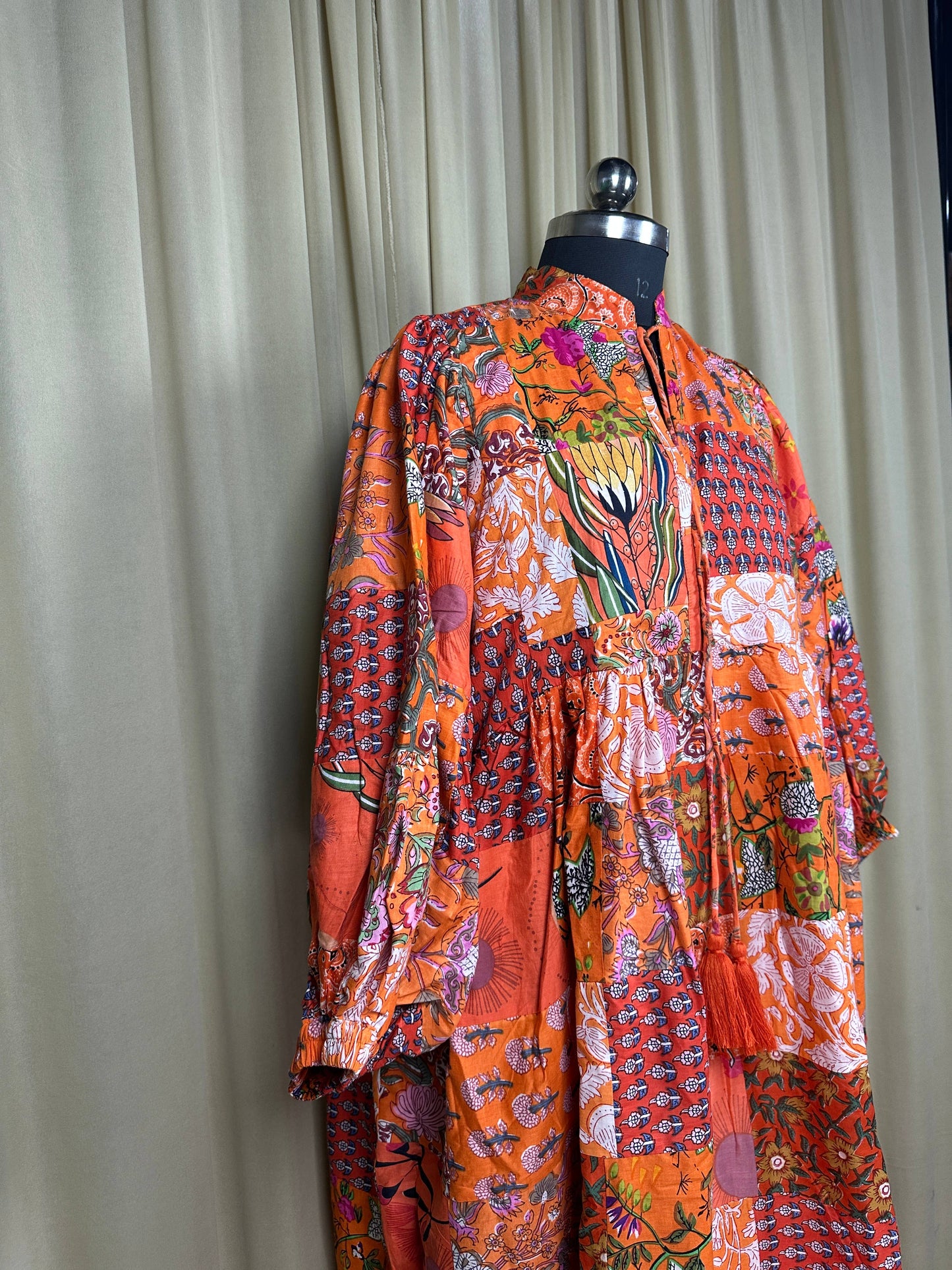 Orange SHADES - Hand Patchwork Cotton Dress OneSize