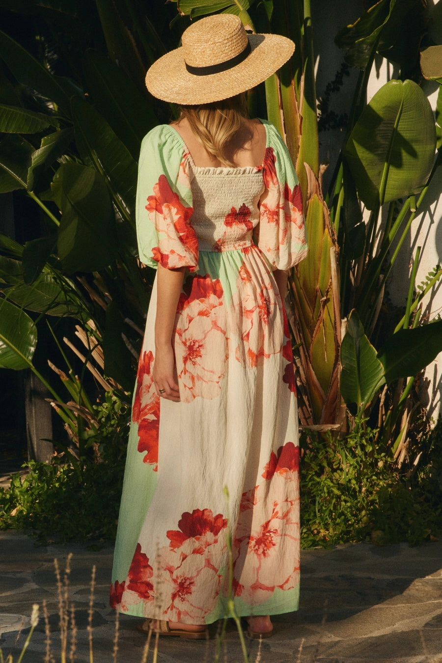 Pistachio Multi-colored Big Floral Printed Maxi Dress