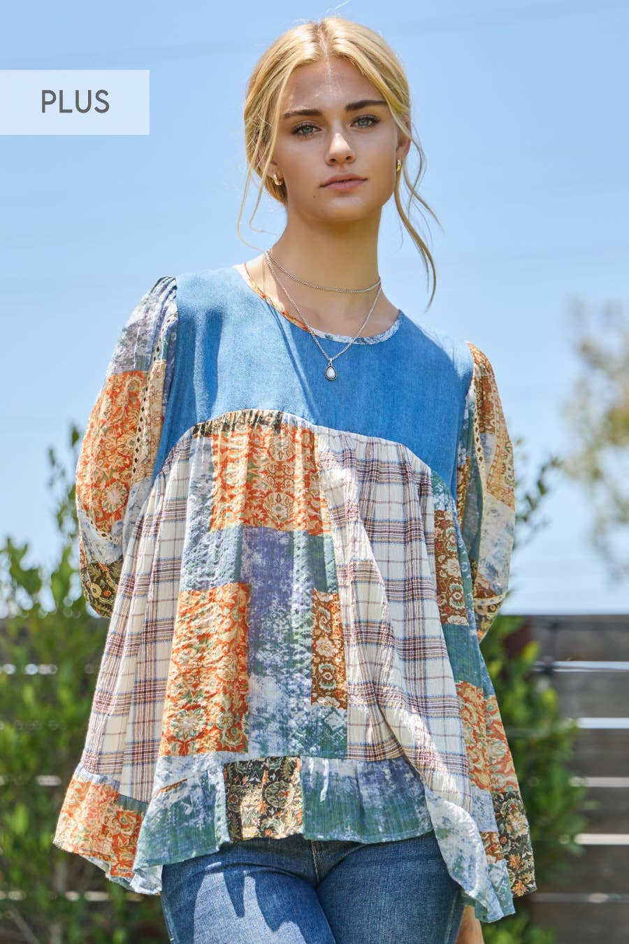 Contrast Printed 3/4 Sleeve Blouse
