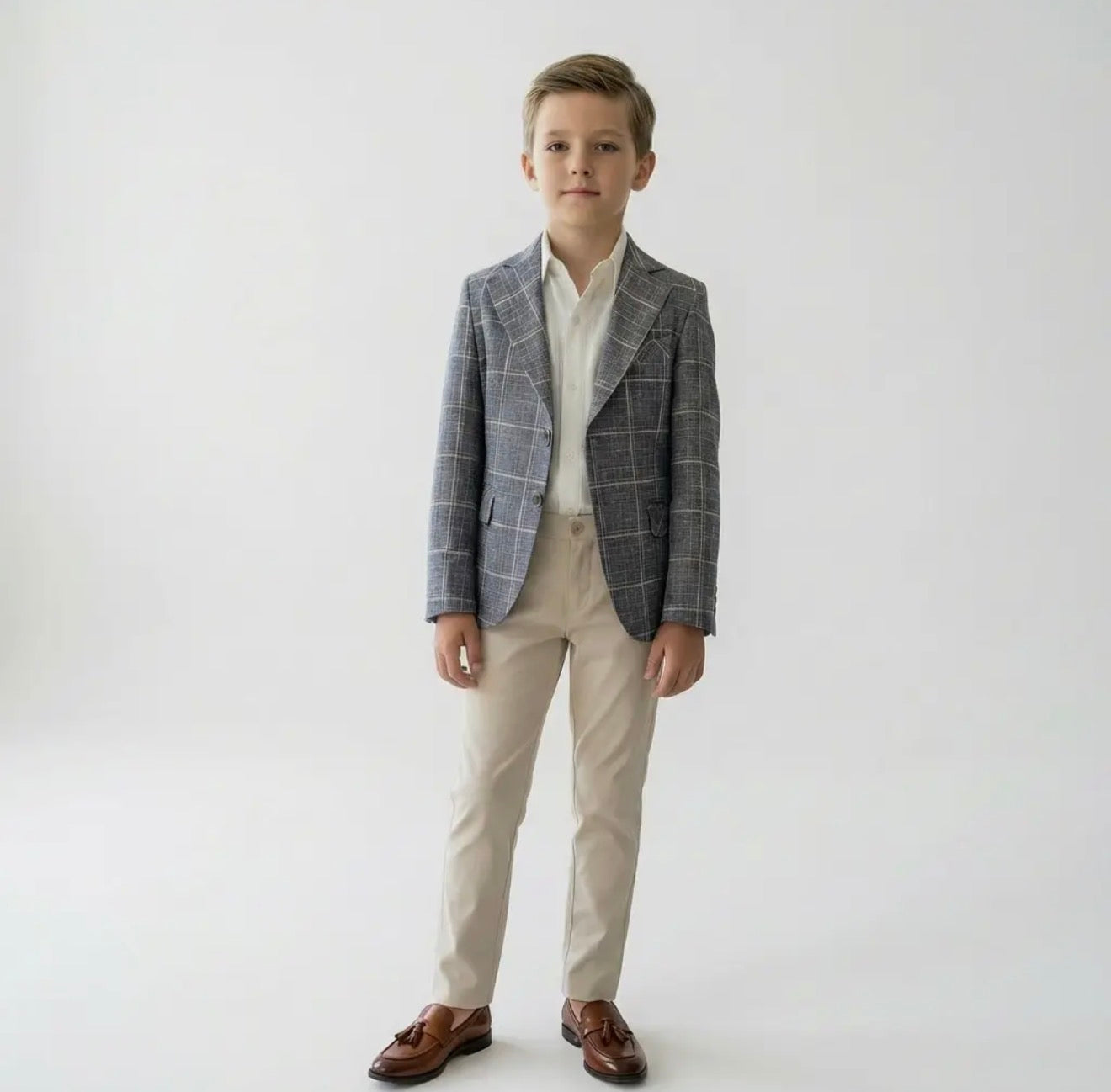 3-piece set: square-pattern blazer, shirt, and cotton pant PREORDER