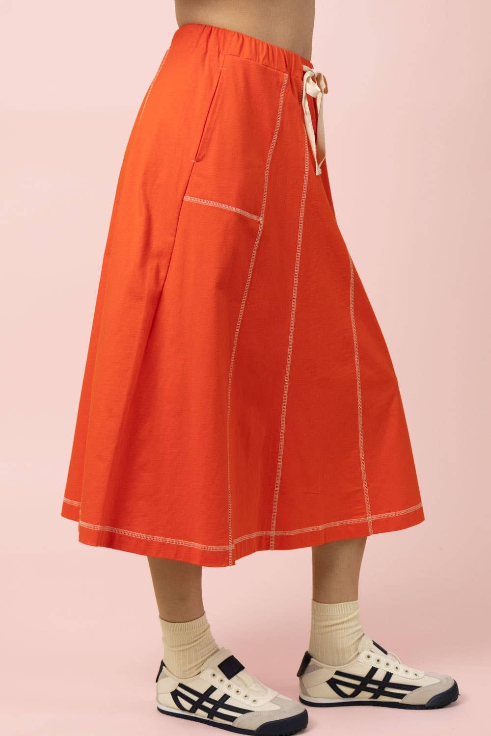 Stitch Detail Casual Knit Midi Skirt
