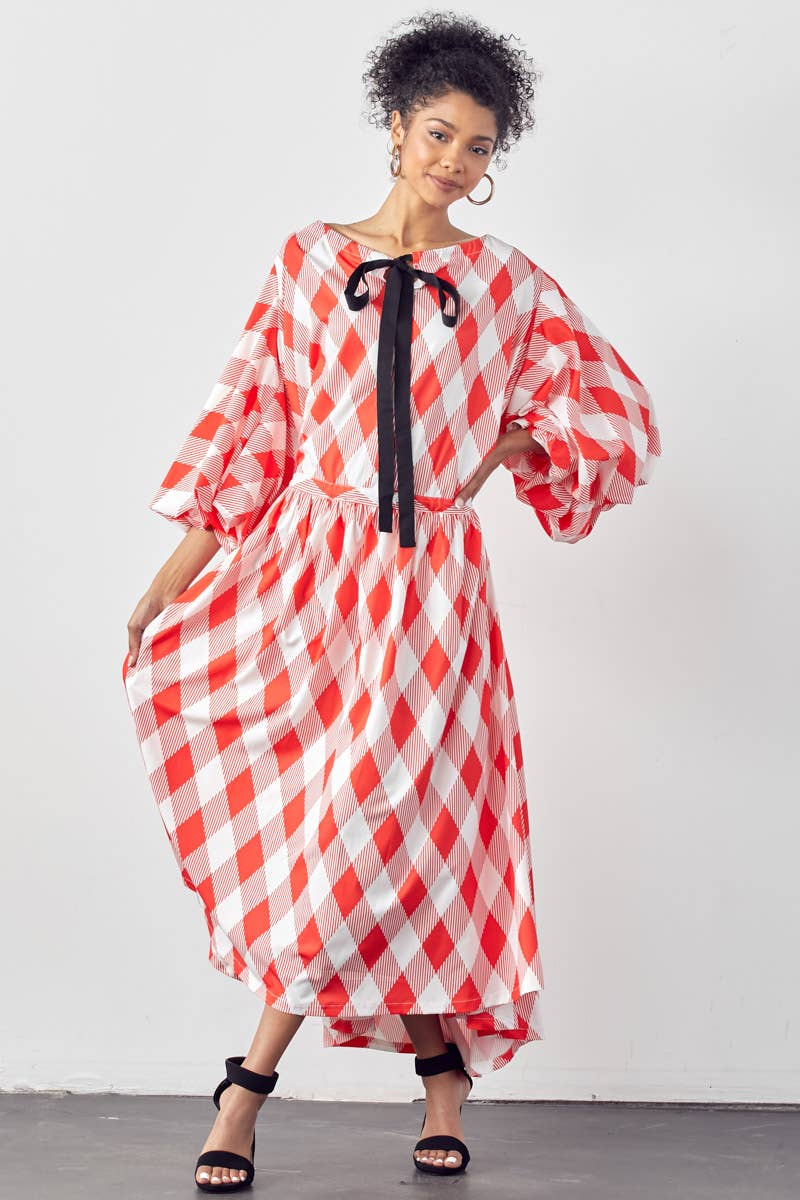 BALLOON SLEEVE DRESS WITH POCKETS
