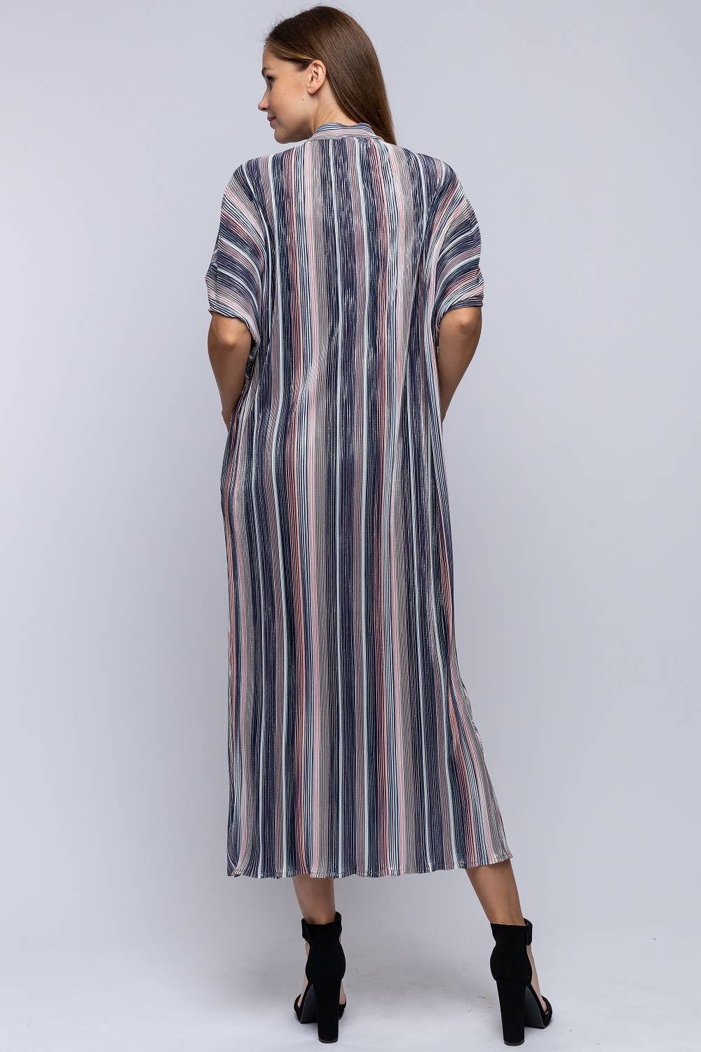 PLEATED METALLIC SOFT DRESS WITH POCKETS
