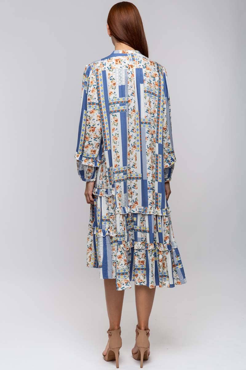 CREW NECK PRINTED DRESS WITH POCKETS
