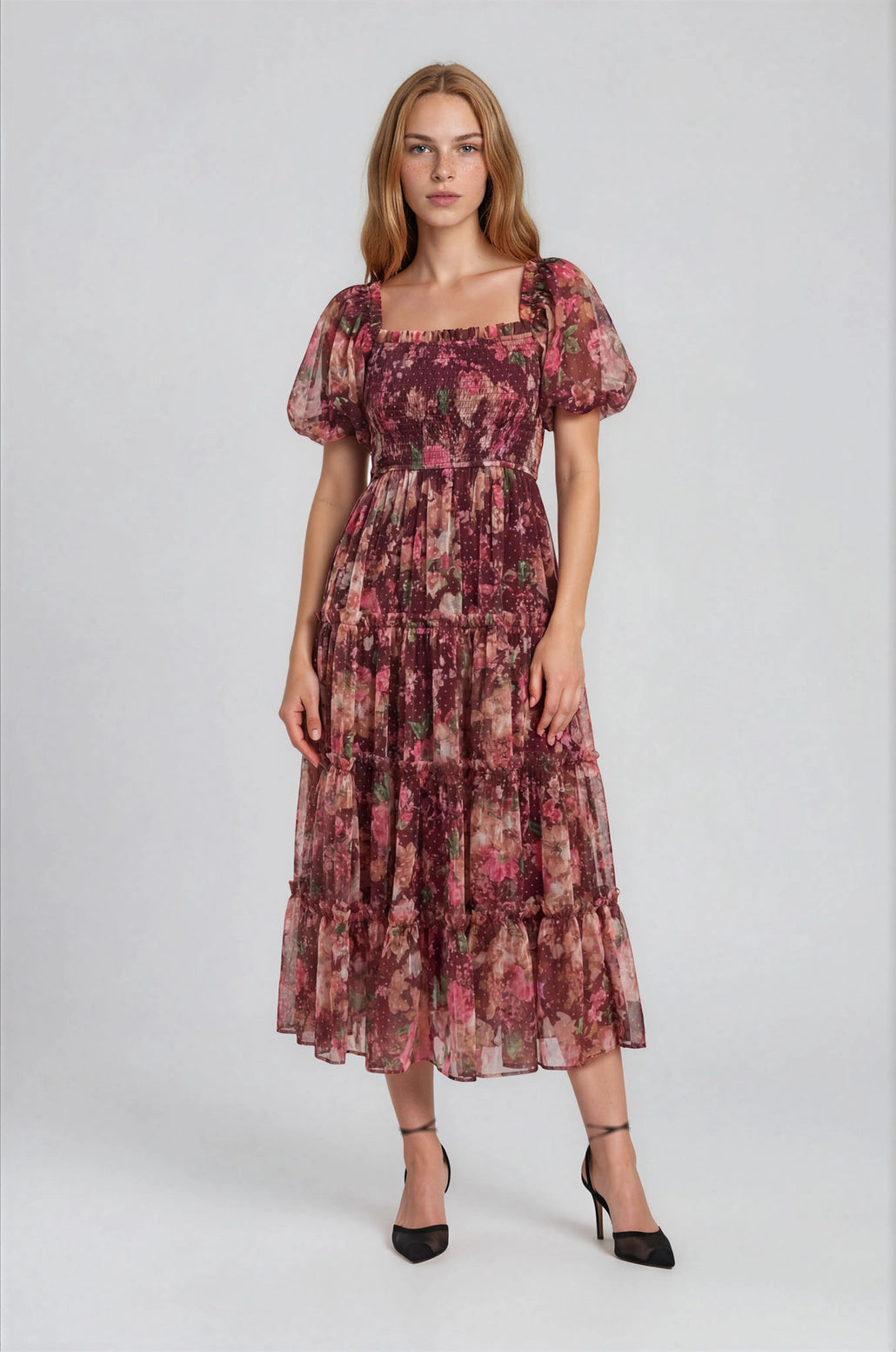 Floral Rose Burgundy Tulle Dress