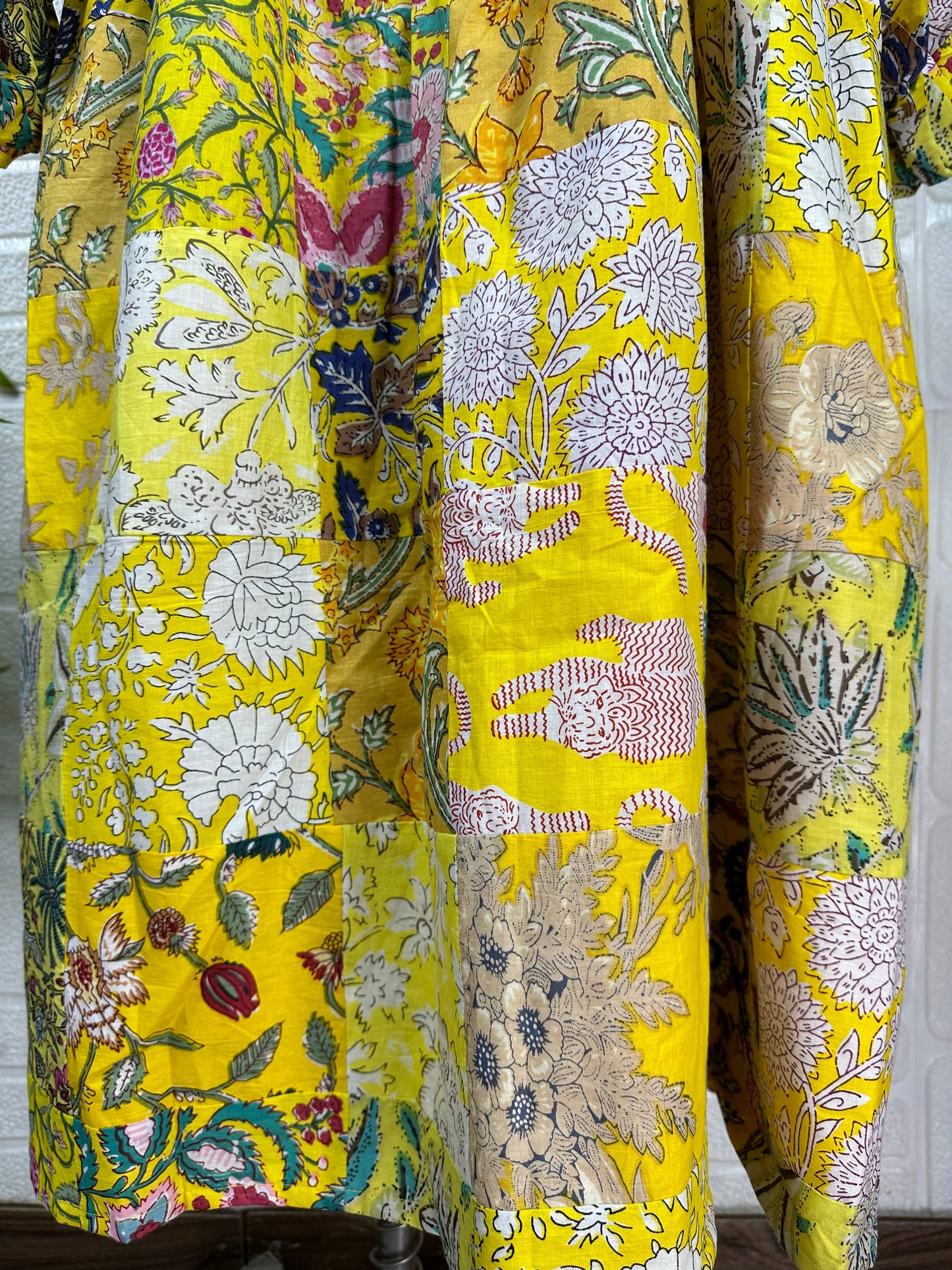YELLOW SHADES- Hand Patchwork Cotton Dress OneSize