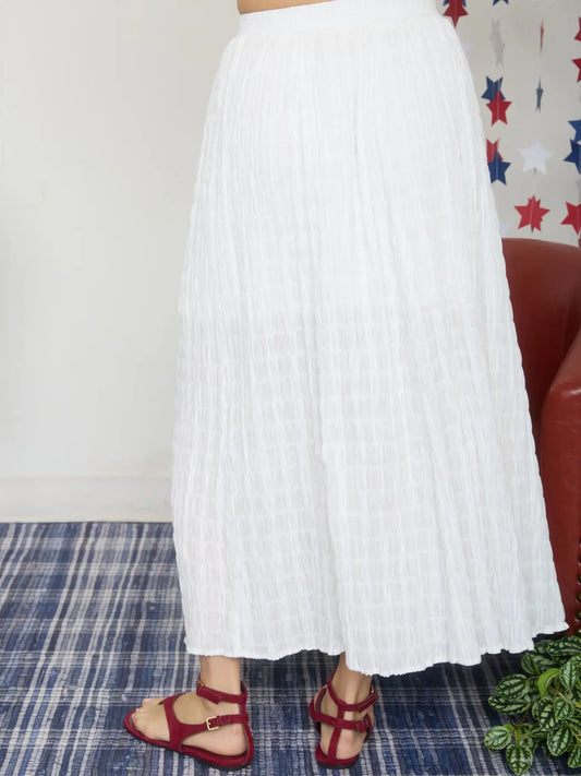 White Crinkle Pleated Maxi Skirt